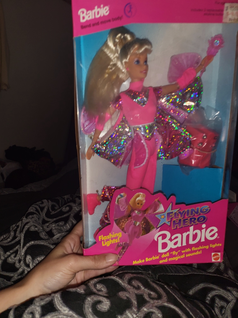 Vintage 1990s Flying Hero Barbie Doll with Flashing Lights